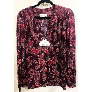 New Knox Rose🌹Womens Large Blouse Boho Wine Floral Long Sleeve Super Soft